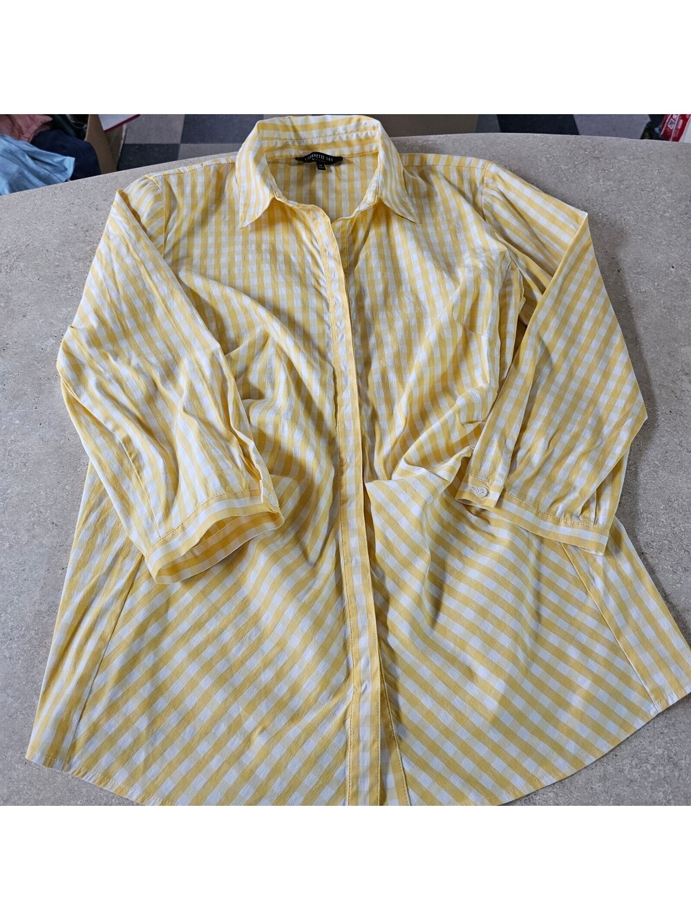 Lafayette 148 New York Yellow and White Gingham Button-Up Shirt Size 12